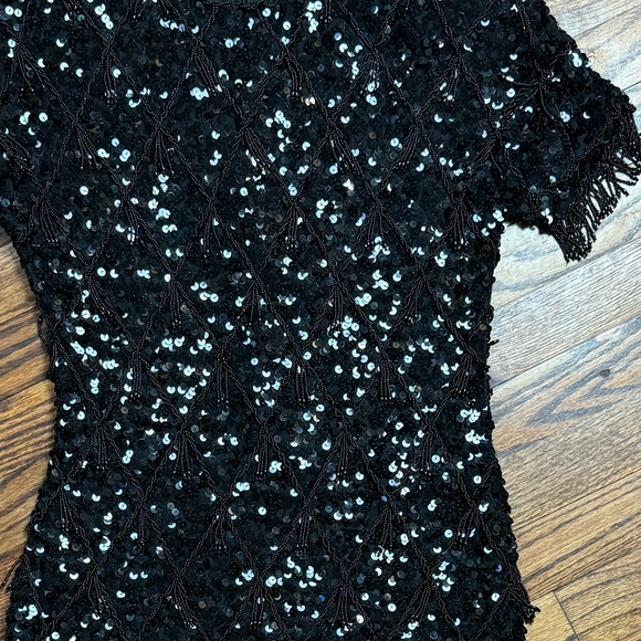 Vintage Black Tie Oleg Cassini Mini Beaded Sequin Dress sz 4 - Picture 5 of 8